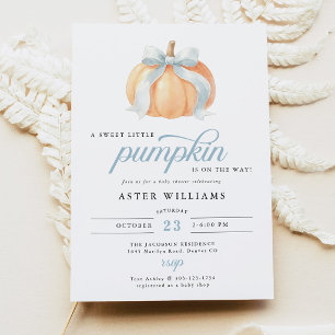 Blue Bow Pumpkin Baby Boy Shower Invitation