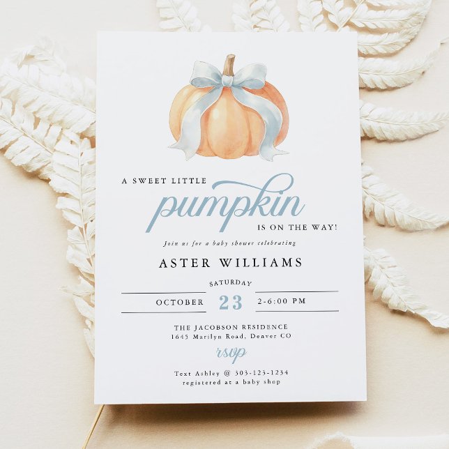 Blue Bow Pumpkin Baby Boy Shower Invitation (Creator Uploaded)