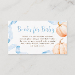 Blue Bow Pumpkin Baby Shower Books for Baby Enclosure Card