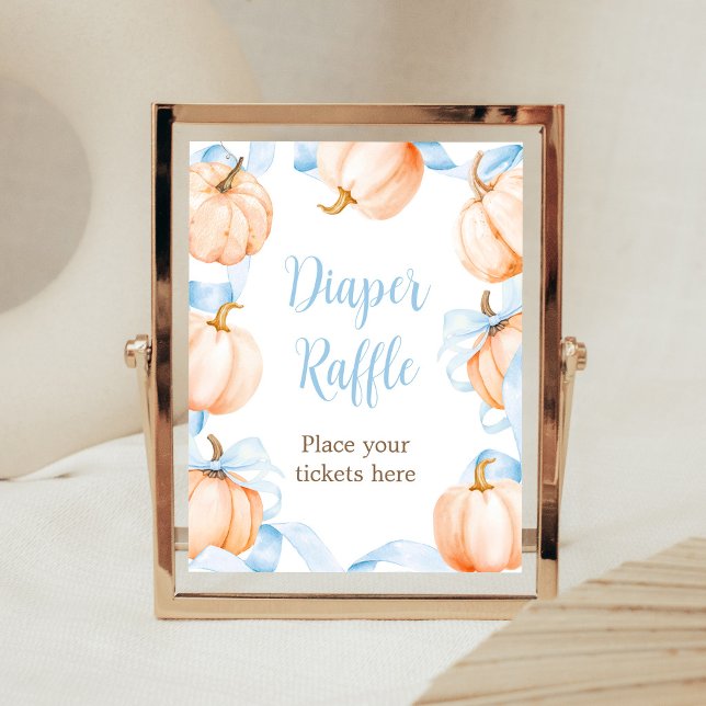 Blue Bow Pumpkin Baby Shower Diaper Raffle Sign (Boy Bow Pumpkin Baby Shower Diaper Raffle SIgn)