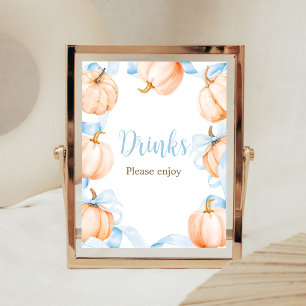 Blue Bow Pumpkin Baby Shower Drinks Sign