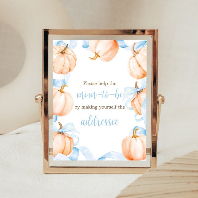 Blue Bow Pumpkin Baby Shower Envelope Station Sign (Boy Bow Pumpkin Baby Shower Envelope Station Sign)