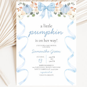 Blue Bow Pumpkin Baby Shower Invitation