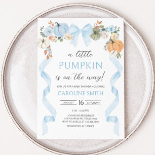 Blue Bow Pumpkin Baby Shower Invitation