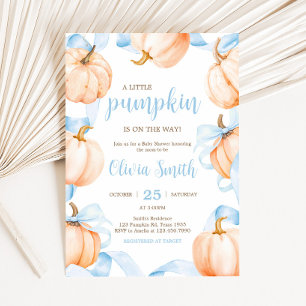 Blue Bow Pumpkin Baby Shower Invitation