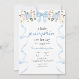 Blue Bow Pumpkin Baby Shower Invitation