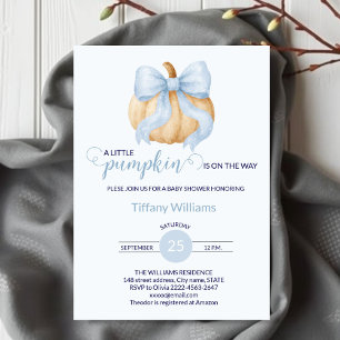 Blue bow pumpkin baby shower minimalistic  invitation