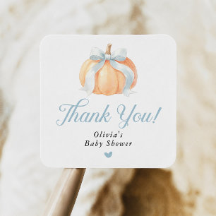 Blue Bow Pumpkin Baby Shower Square Sticker