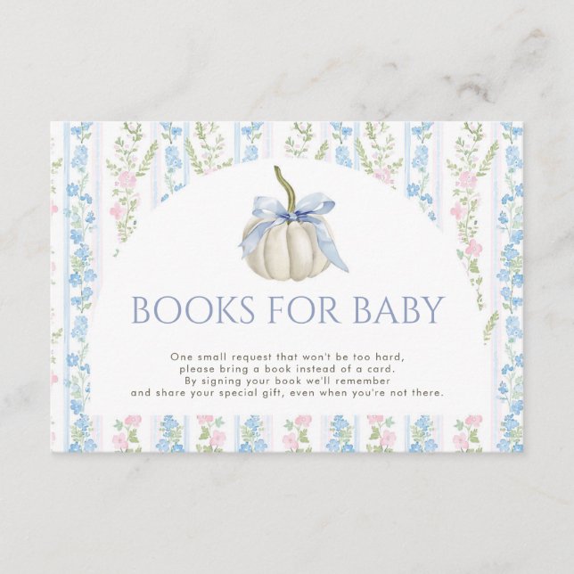 Blue Bow Pumpkin Books for Baby Insert 3.5x5 (Front)
