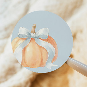 Blue Bow Pumpkin Boy Baby Shower Classic Round Sticker