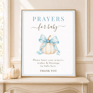 Blue Bow Pumpkin Fall Baby Boy Shower Prayers Sign