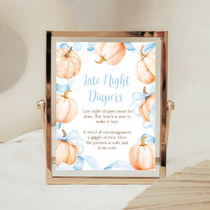 Blue Bow Pumpkin Shower Late Night Diapers Sign