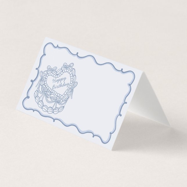Blue Bow Retro Coquette Cake Birthday Place Cards (Front)