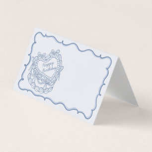 Blue Bow Retro Coquette Cake Birthday Place Cards