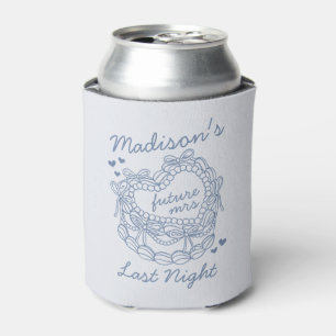 Blue Bow Retro Heart Coquette Cake Bachelorette Can Cooler