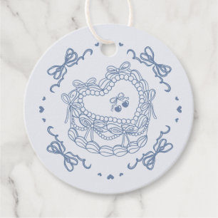 Blue Bow Retro Heart Coquette Cake Bachelorette Favour Tags