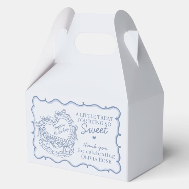 Blue Bow Retro Heart Coquette Cake Birthday Favour Box (Front)