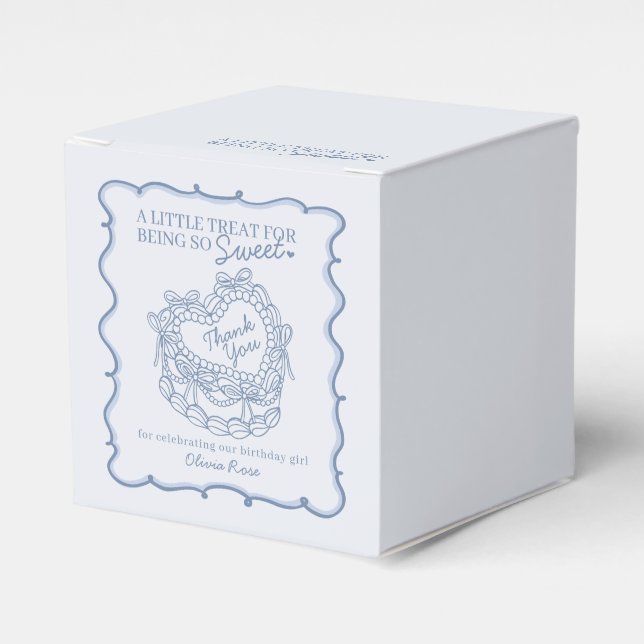 Blue Bow Retro Heart Coquette Cake Birthday Favour Box (Front Side)