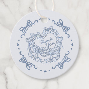 Blue Bow Retro Heart Coquette Cake Birthday Favour Tags