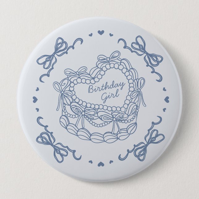 Blue Bow Retro Heart Coquette Cake Birthday Girl 10 Cm Round Badge (Front)