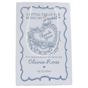 Blue Bow Retro Heart Coquette Cake Birthday Medium Gift Bag