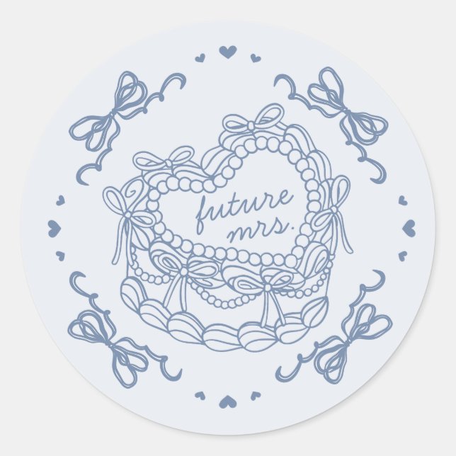 Blue Bow Retro Heart Coquette Cake Bridal Shower Classic Round Sticker (Front)