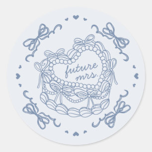 Blue Bow Retro Heart Coquette Cake Bridal Shower Classic Round Sticker