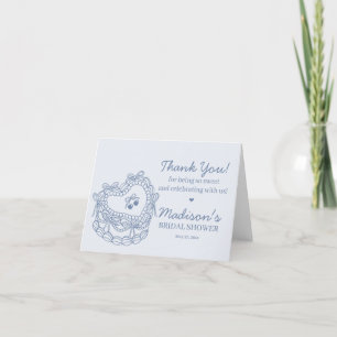 Blue Bow Retro Heart Coquette Cake Bridal Shower Thank You Card