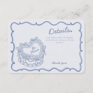 Blue Bow Retro Heart Coquette Cake Details Insert