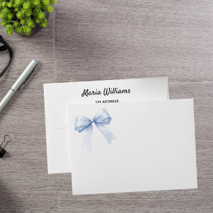Blue bow return address envelope