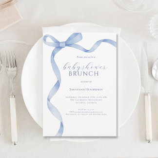 Blue Bow Ribbon Baby Shower Brunch Invitation