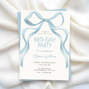 Blue Bow ribbon birthday Invitation