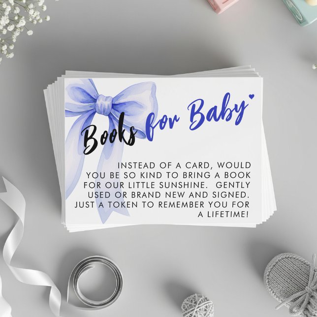 Blue Bow Ribbon Cute Baby Shower Book Request Enclosure Card (Creator Uploaded)