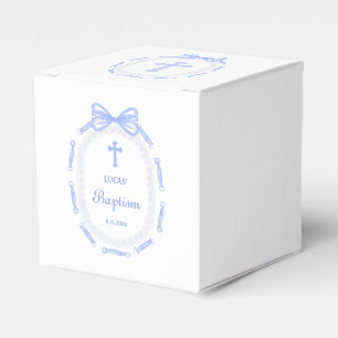 Blue Bow Ribbon Frame Baptism Cube Favour Box