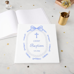 Blue Bow Ribbon Frame Baptism Guest Book