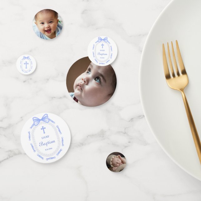 Blue Bow Ribbon Frame Baptism Table Confetti (Group)