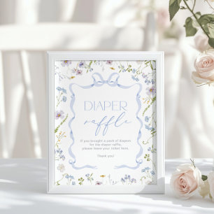 Blue Bow ribbon Wildflower Diaper Raffle Poster