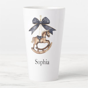 Blue Bow Rocking Horse Christmas Latte Mug