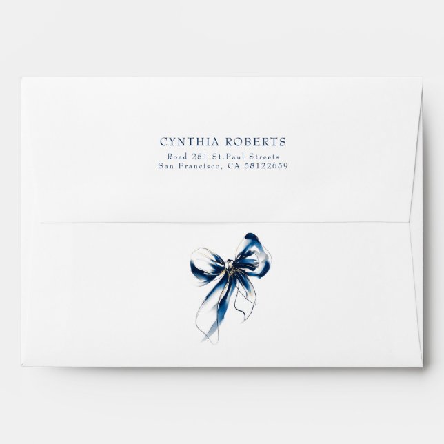 Blue Bow Romantic Elegant Chic Return Address Envelope (Back (Top Flap))