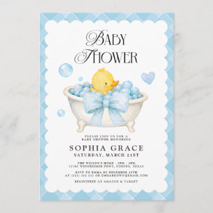 Blue Bow Rubber Duck Baby Shower Invitation