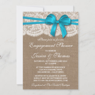 Blue Bow Rustic Burlap & Lace Engagement Shower Invitation