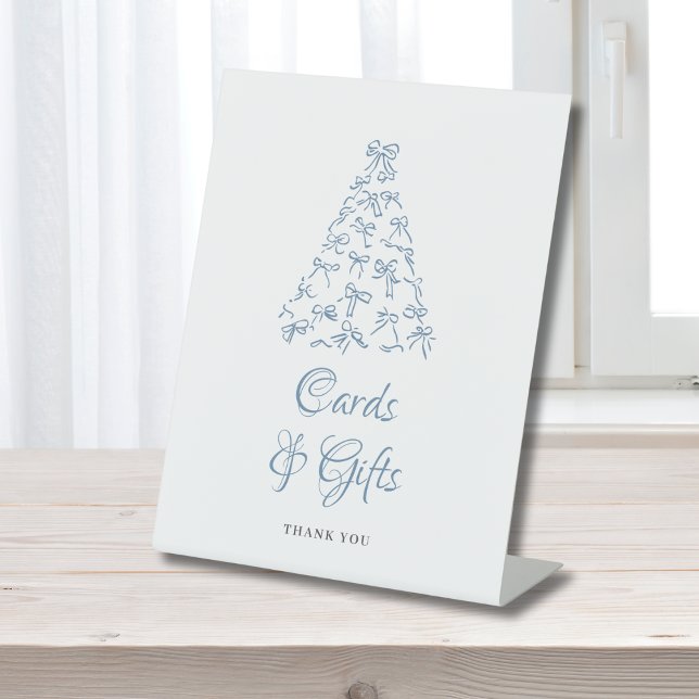 Blue Bow Scribble Christmas Tree Bridal Shower  Pedestal Sign (Creator Uploaded)