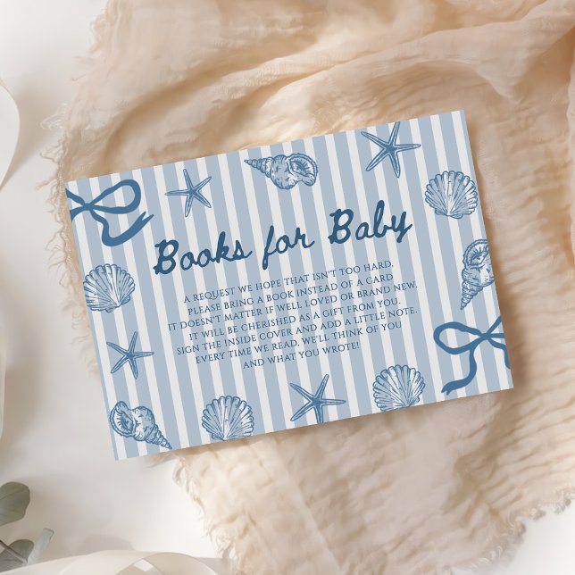 Blue Bow Shell Baby Shower Books for Baby Enclosure Card (Creator Uploaded)