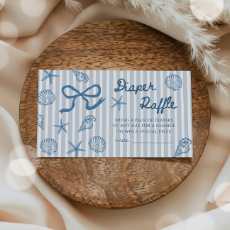  Blue Bow Shell Baby Shower Diaper Raffle Enclosure Card