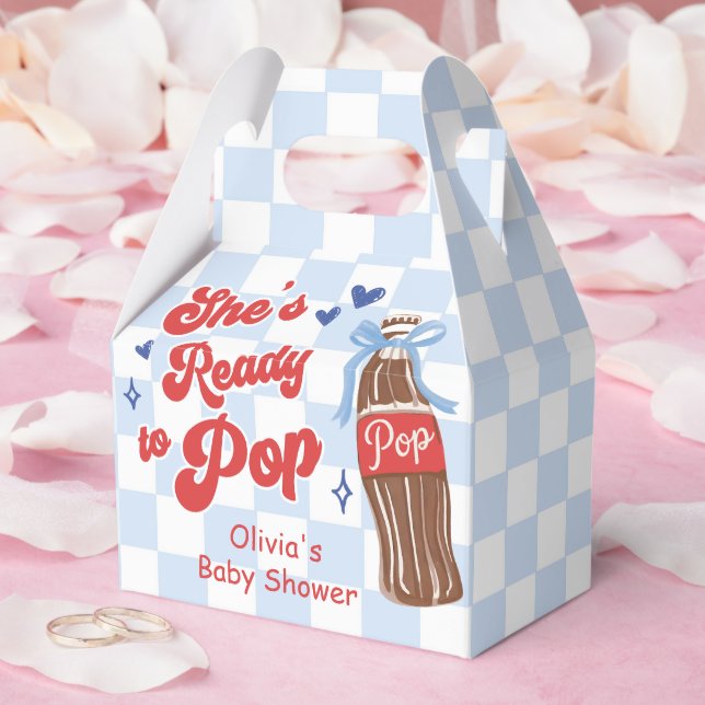 Blue Bow She's Ready to Pop Baby Shower Favour Box (Wedding)