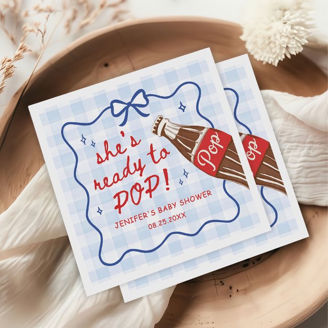 Blue Bow She's Ready to Pop Baby Shower Napkin (Creator Uploaded)