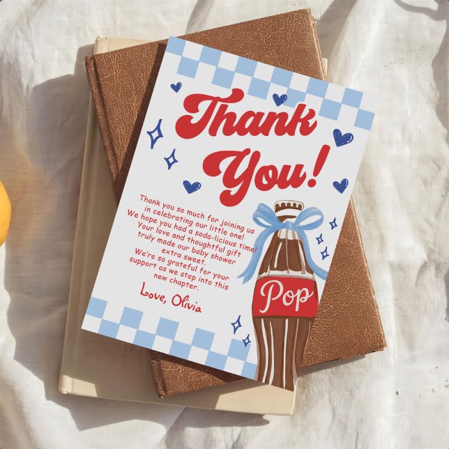 Blue Bow She's Ready to Pop Baby Shower Thank You Card (Creator Uploaded)