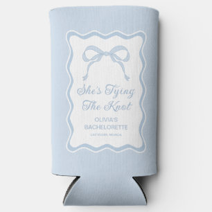 Blue Bow She's Tying the Knot Bachelorette Party  Seltzer Can Cooler