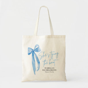 Blue Bow She's Tying the Knot Bachelorette Party Tote Bag