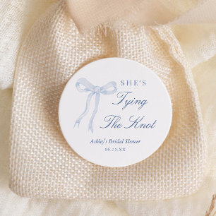 Blue Bow She's Tying The Knot Bridal Shower Classic Round Sticker